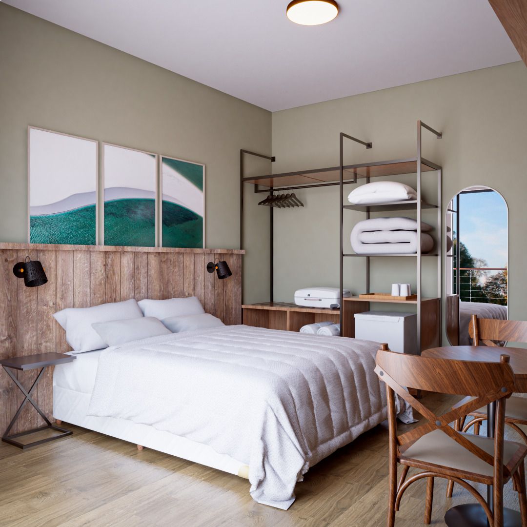 Sala de estar com sofás confortáveis e paleta de cores terrosas