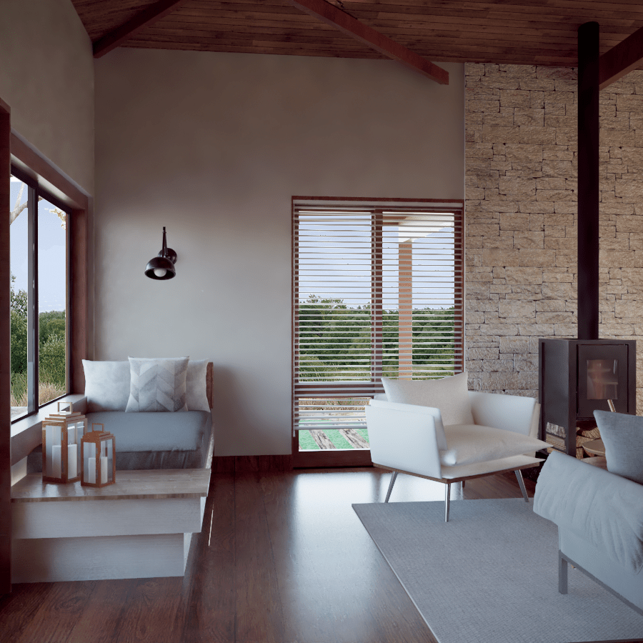 Planta do ambiente com layout da biblioteca e home office integrados