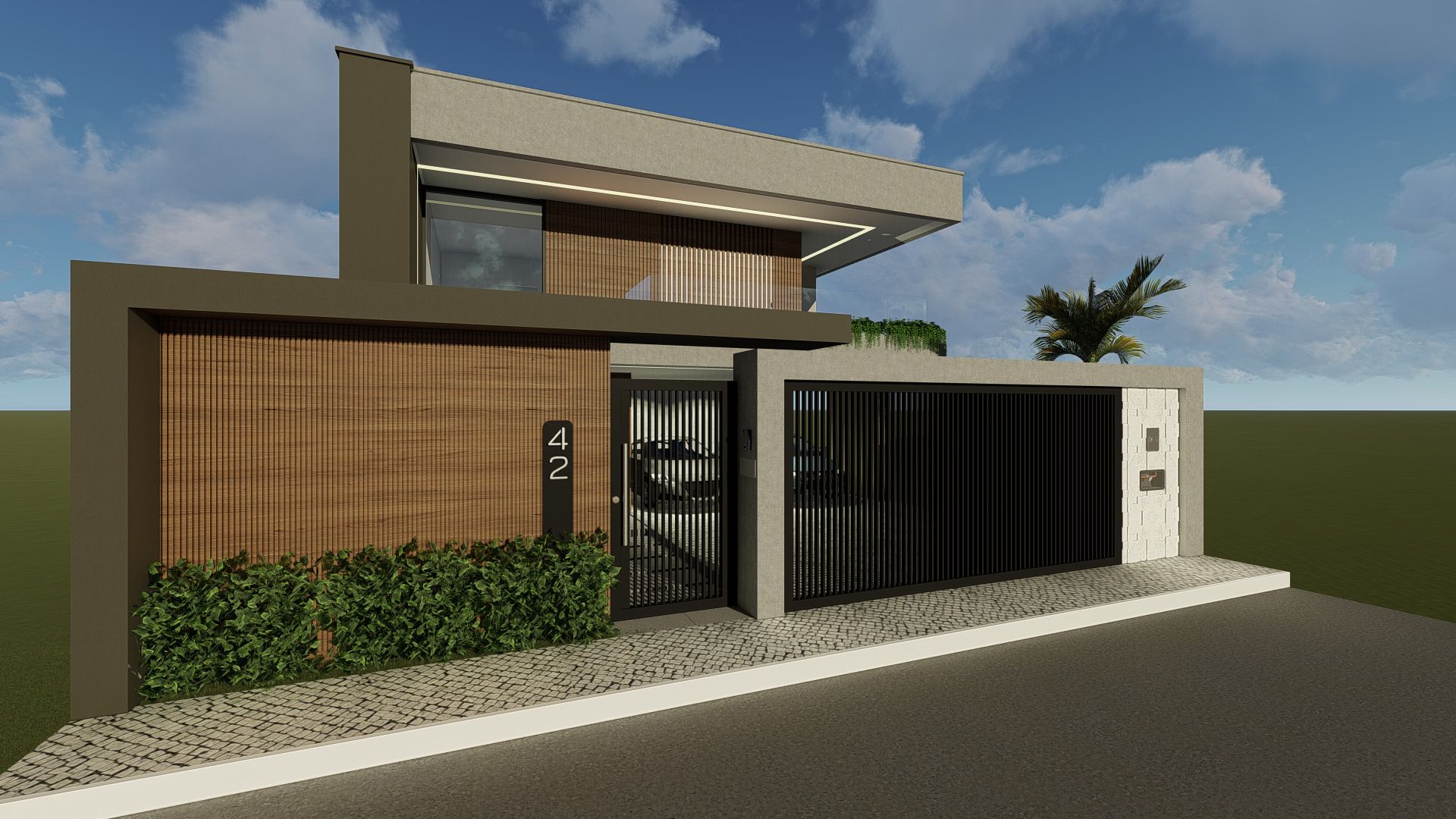 Planta do térreo com cozinha, sala de estar e escritório