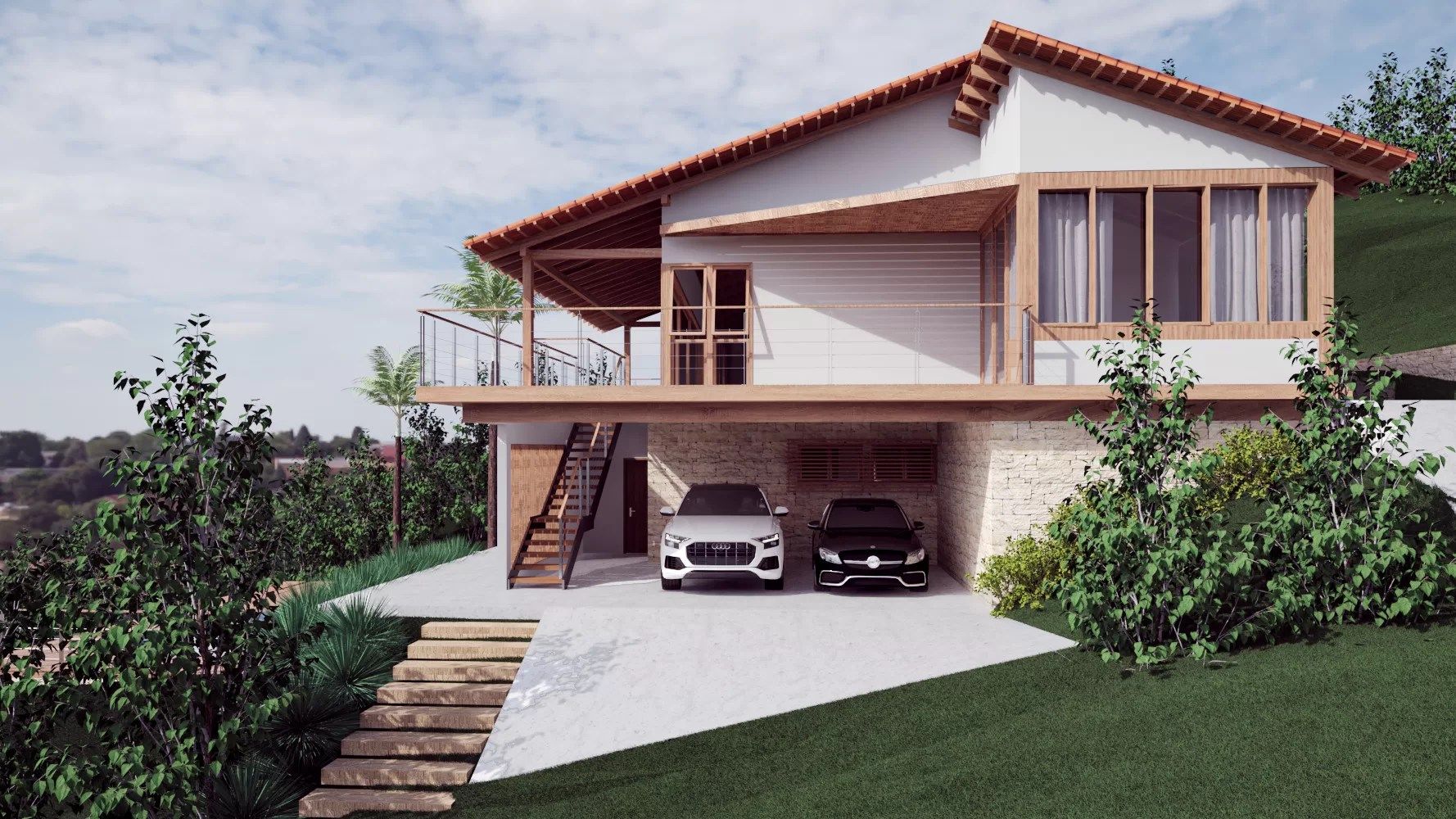 Vista dos acessos laterais aproveitando o terreno de esquina