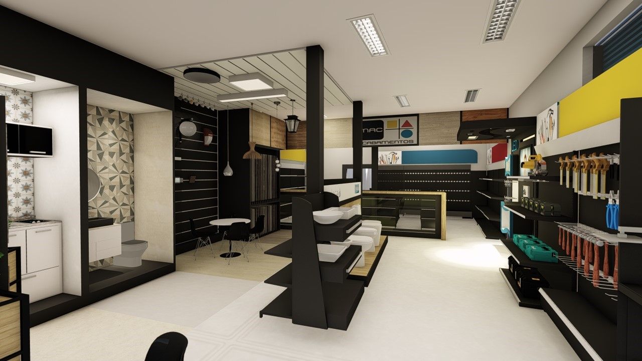 Corredor de produtos com sinalização e iluminação adequadas