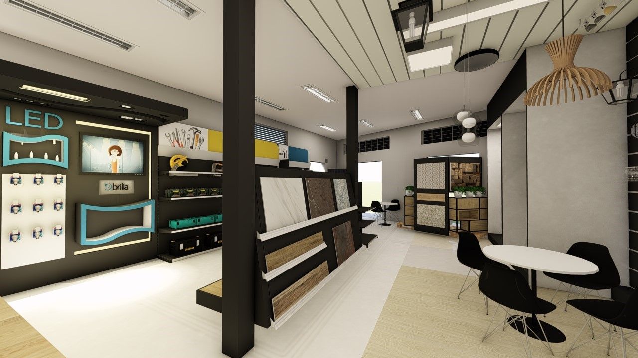 Área de estoque integrada ao espaço de vendas