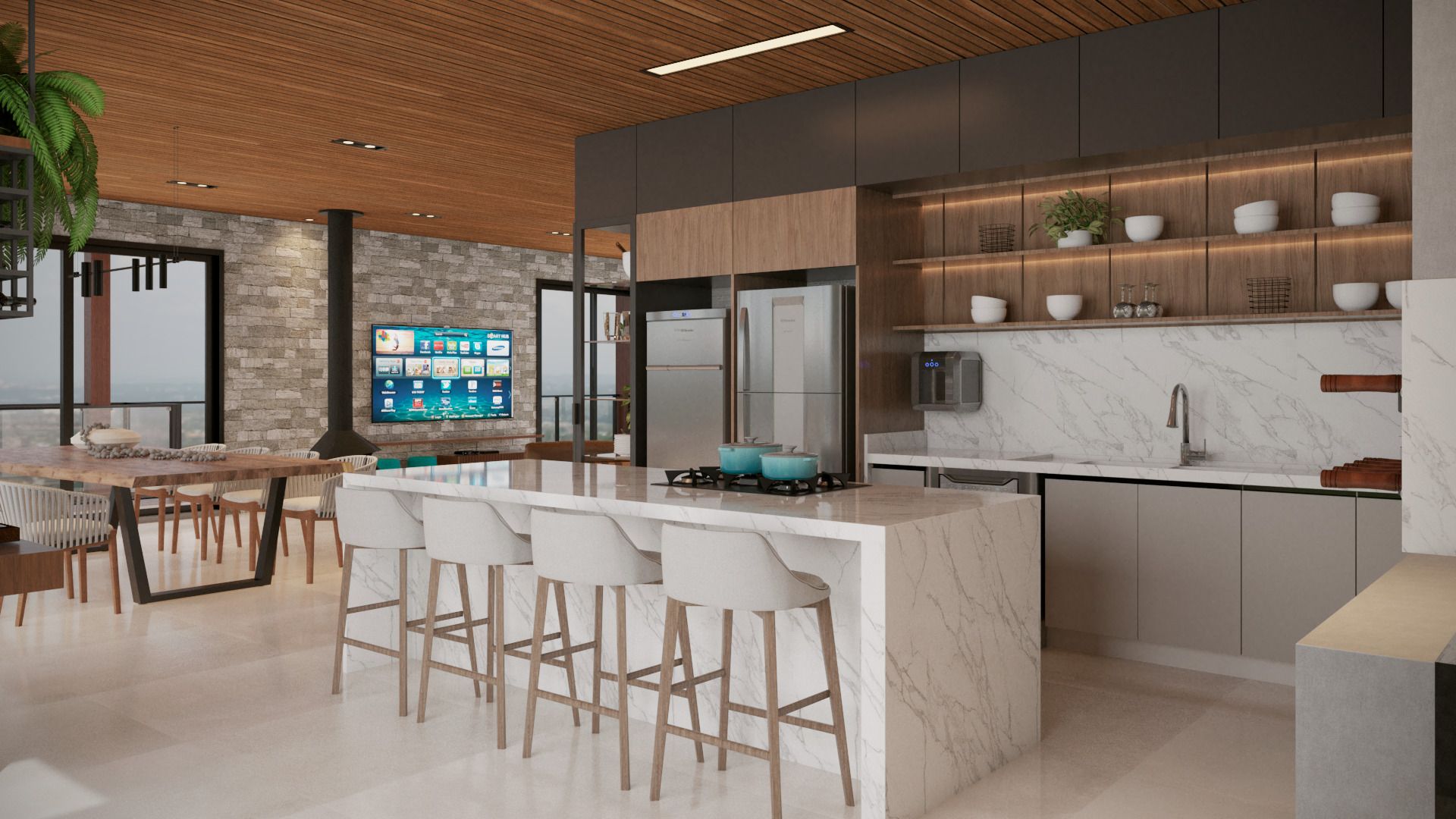 Semi-suíte de hóspedes com acabamentos contemporâneos