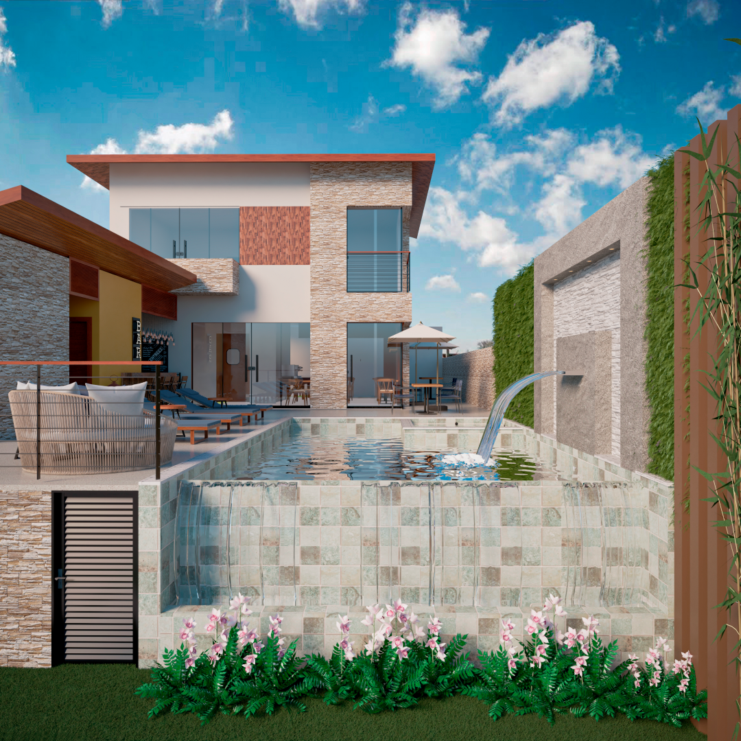 Planta do pavimento superior com suítes e áreas comuns