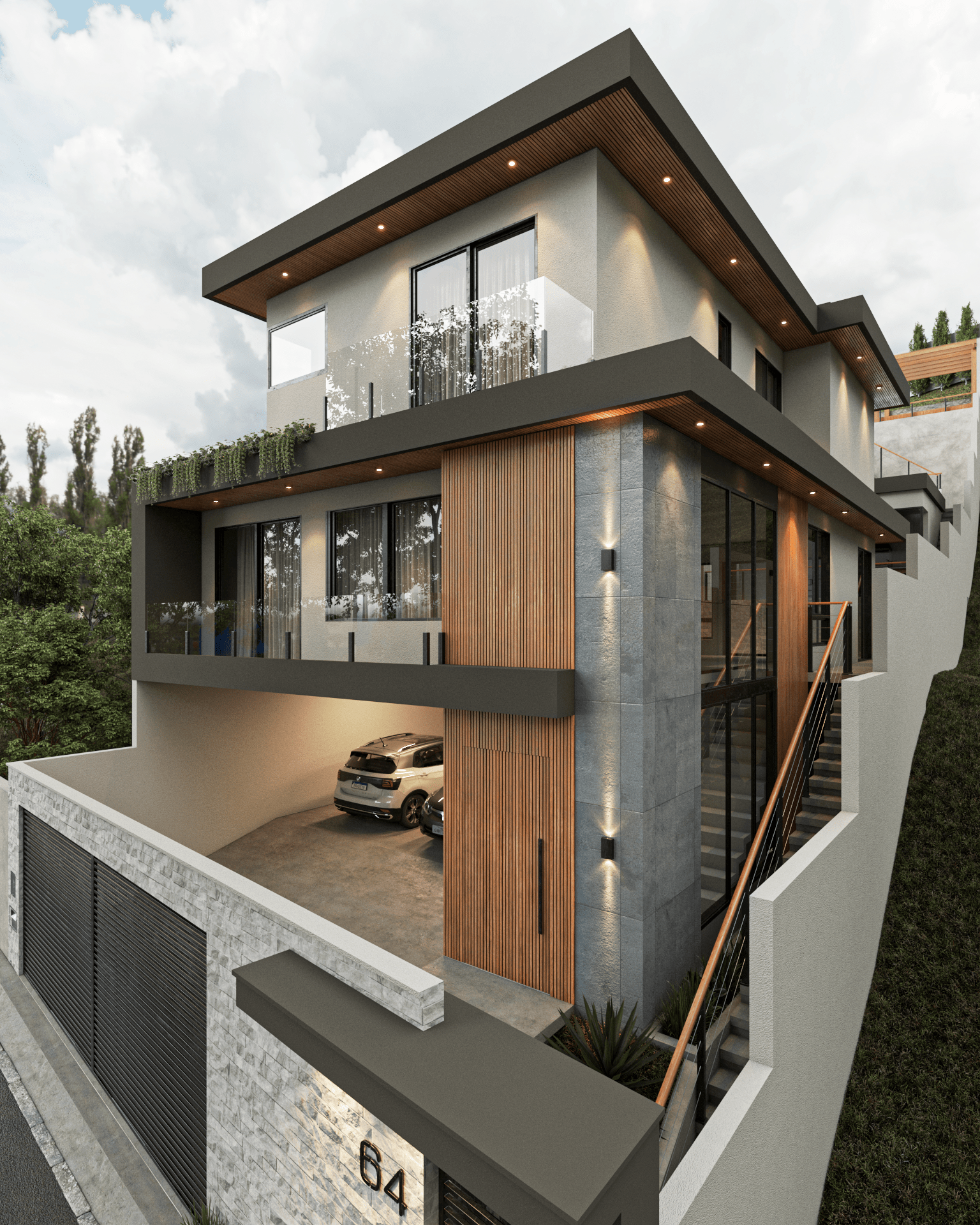 Casa Moderna em Terreno em Aclive com Fachada Elegante